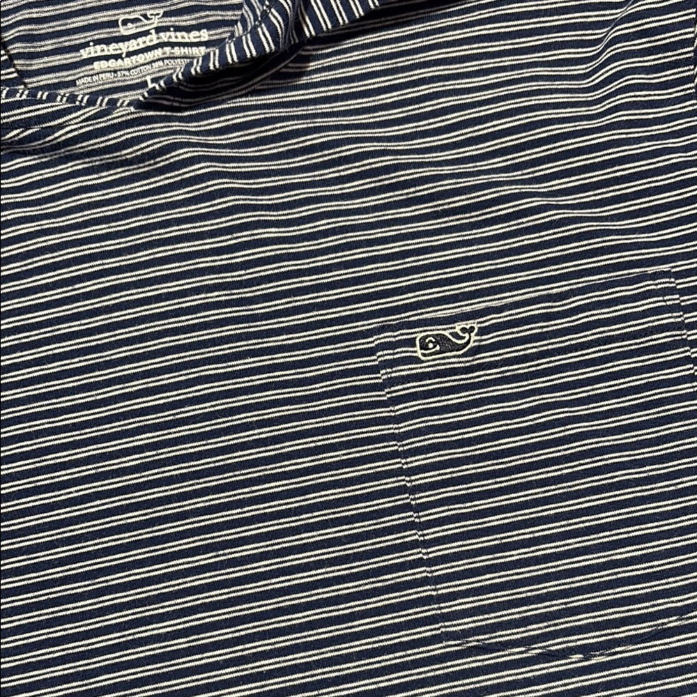 Vineyard Vines Navy and White Striped Hooded Shirt - Picture 3 of 5